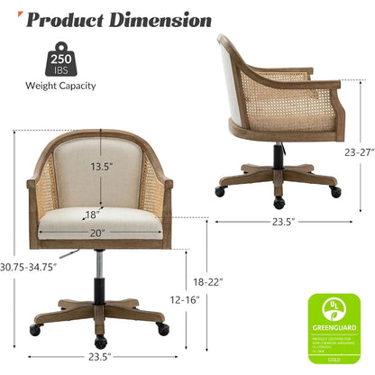 Rattan Desk Chair, Upholstered