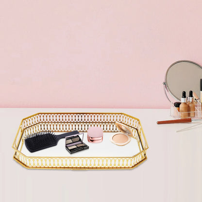 Octagon Glass Makeup Tray with Mirror