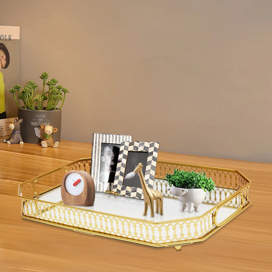 Octagon Glass Makeup Tray with Mirror