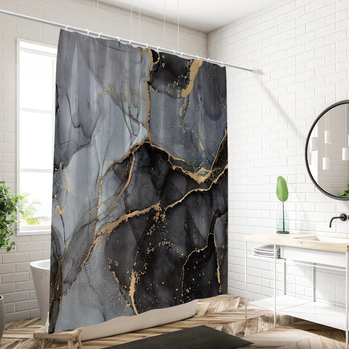 Black Marble Shower Curtain
