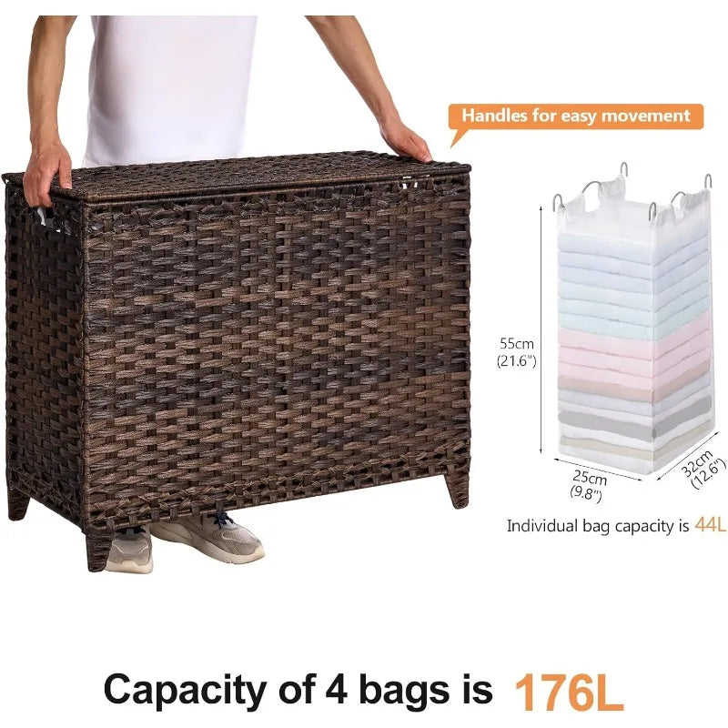 Laundry Hamper with 4 Removable Liner Bags