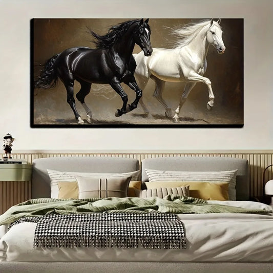 Horse running canvas painting wood frame
