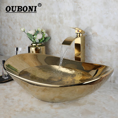 Gold Ceramic Luxury Bathroom Sink Set