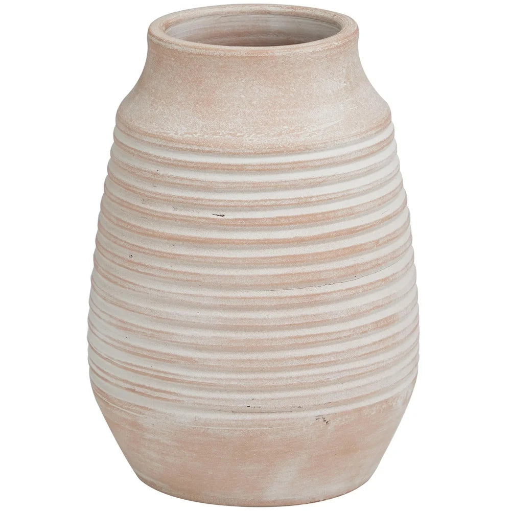 Ceramic- Pink Ribbed Flower Vase