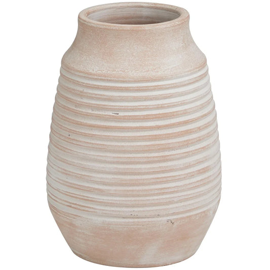 Ceramic- Pink Ribbed Flower Vase