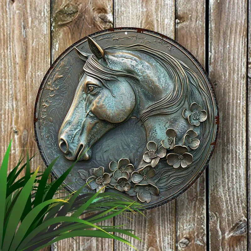 Funny Smiling Horse 2D Round Aluminum Sign