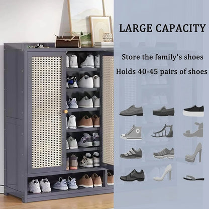 Bamboo Shoe Storage Cabinet with Doors