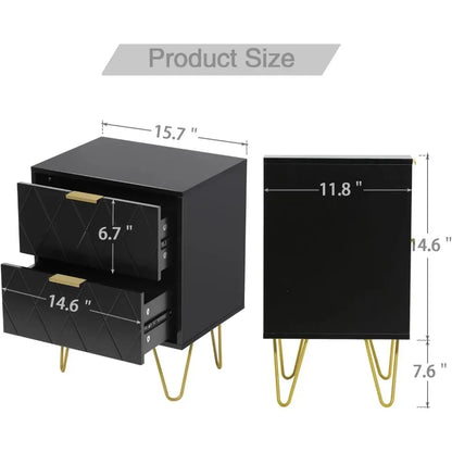 Nightstand Set of 2 with Gold Handle,