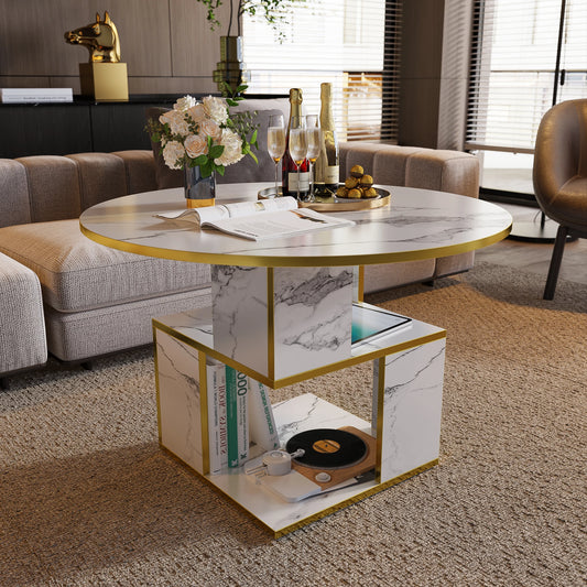 3-Tier Round Coffee Table with Storage