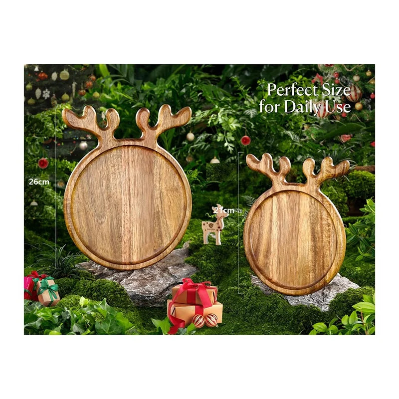 Wood Serving Platter With Antler Handle