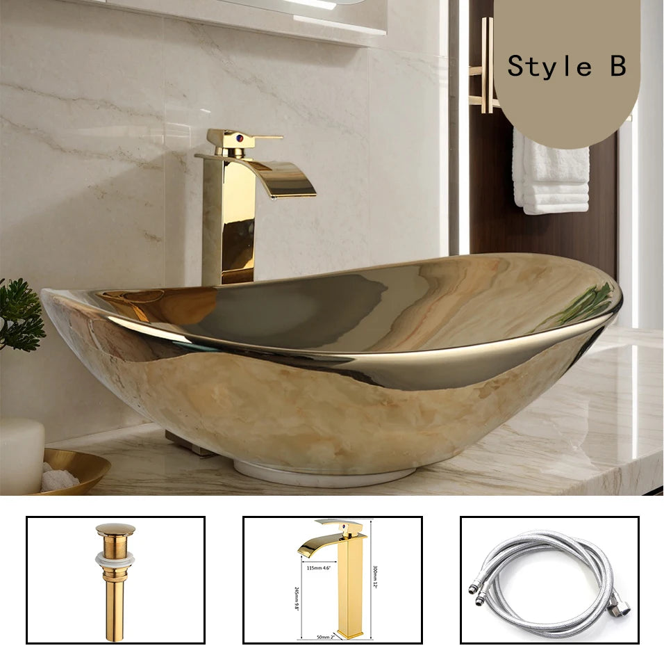 Gold Ceramic Luxury Bathroom Sink Set