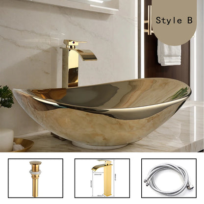 Gold Ceramic Luxury Bathroom Sink Set