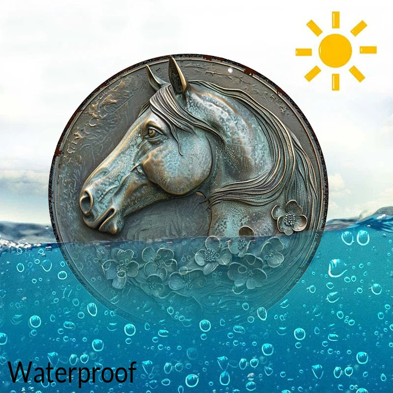 Funny Smiling Horse 2D Round Aluminum Sign