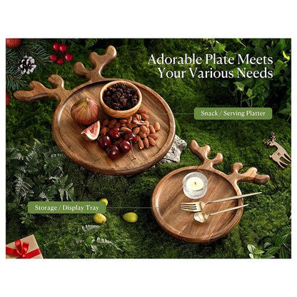 Wood Serving Platter With Antler Handle