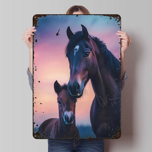 Horse and Foal At Sunset Metal