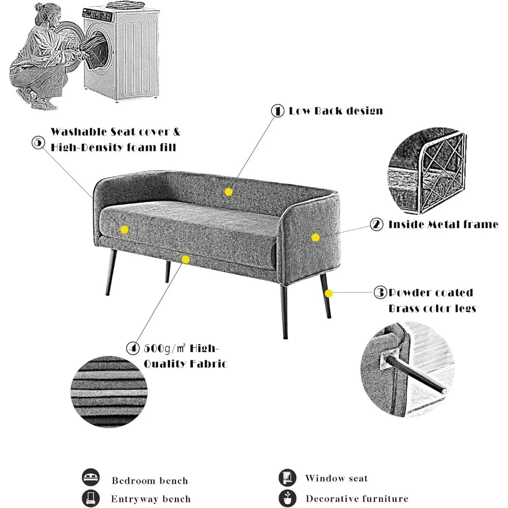 Bedroom Bench with Low Back