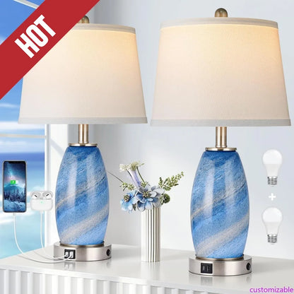 Blue Lamps Set Of 2
