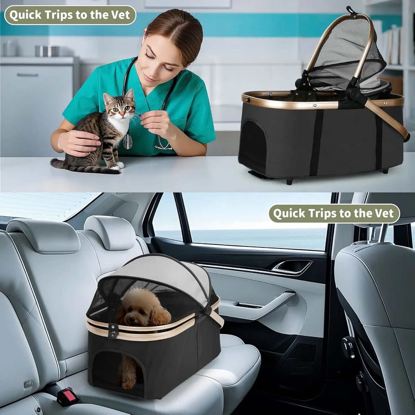 Foldable Double Pet Stroller for Dogs & Cats