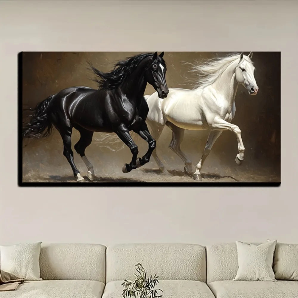 Horse running canvas painting wood frame