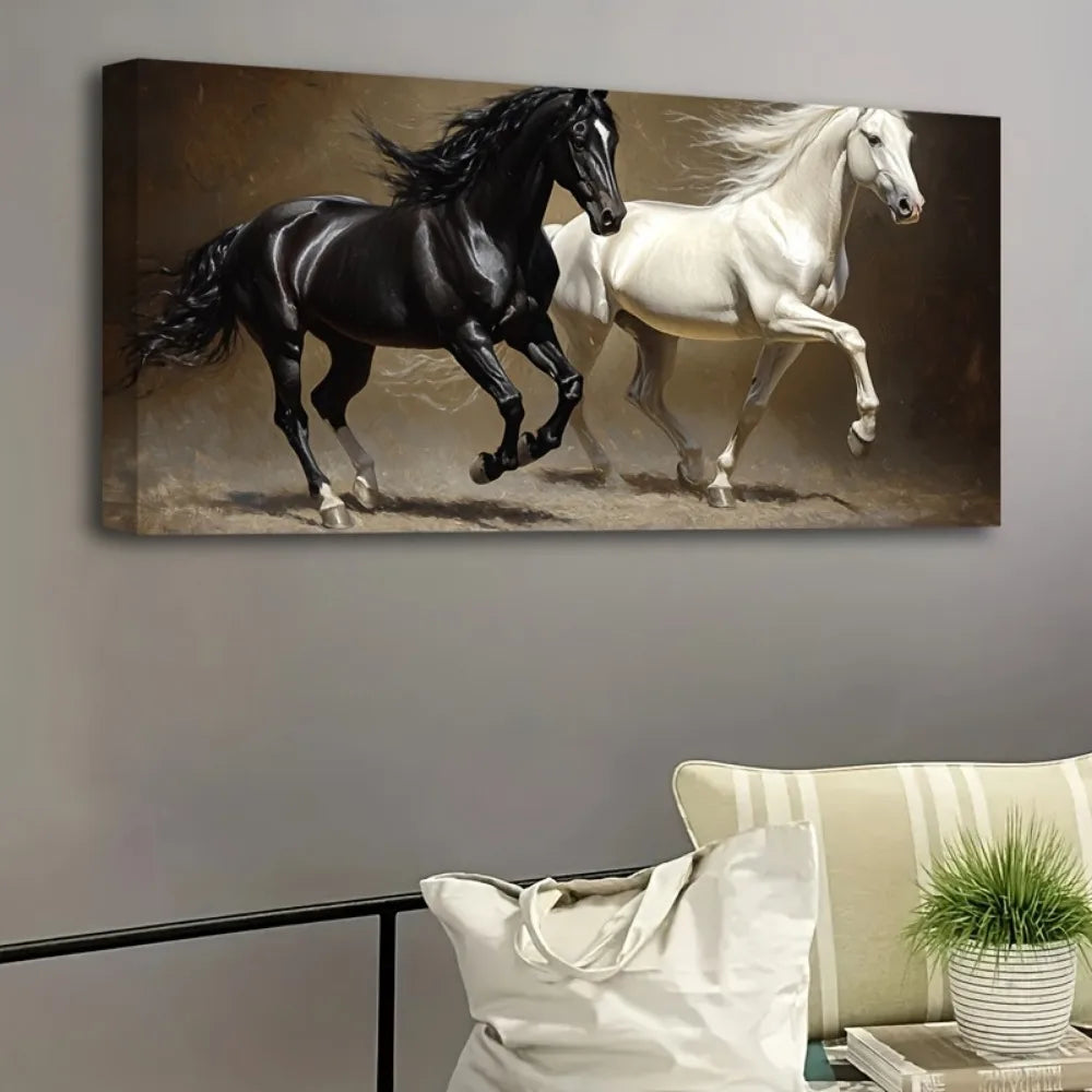 Horse running canvas painting wood frame