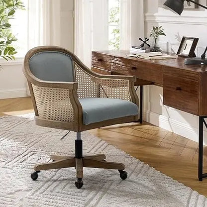 Rattan Desk Chair, Upholstered