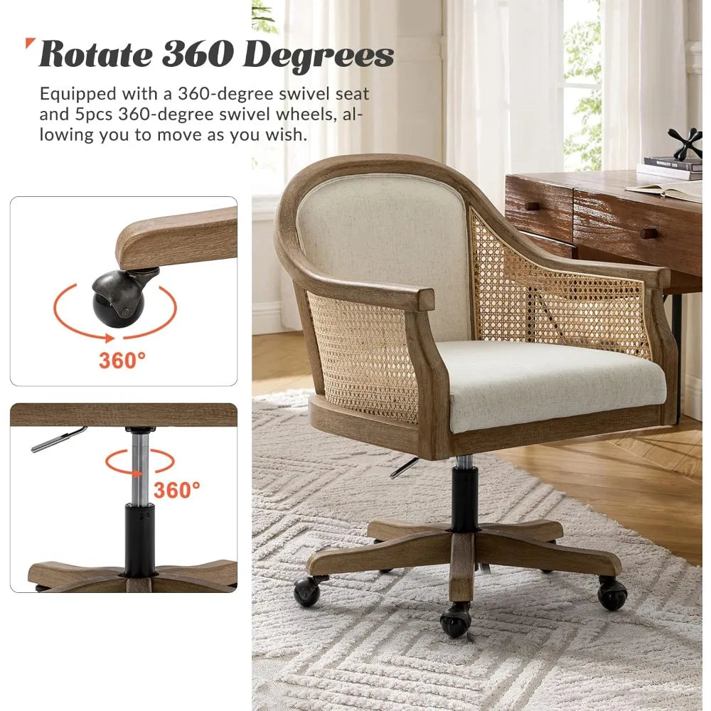Rattan Desk Chair, Upholstered