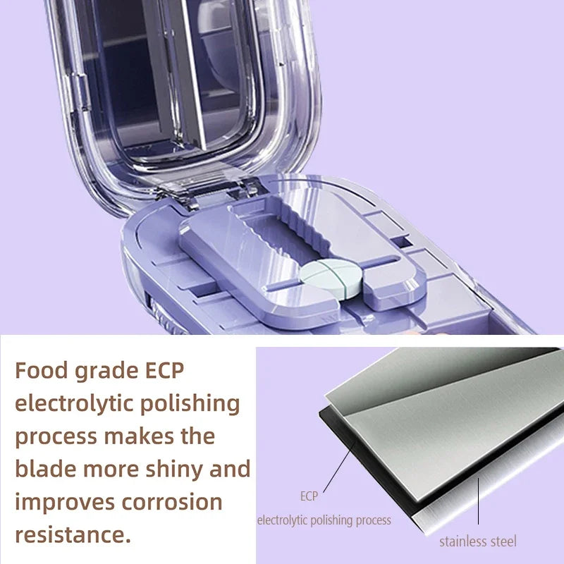 Adjustable Quarter Pill Cutter with Storage Box