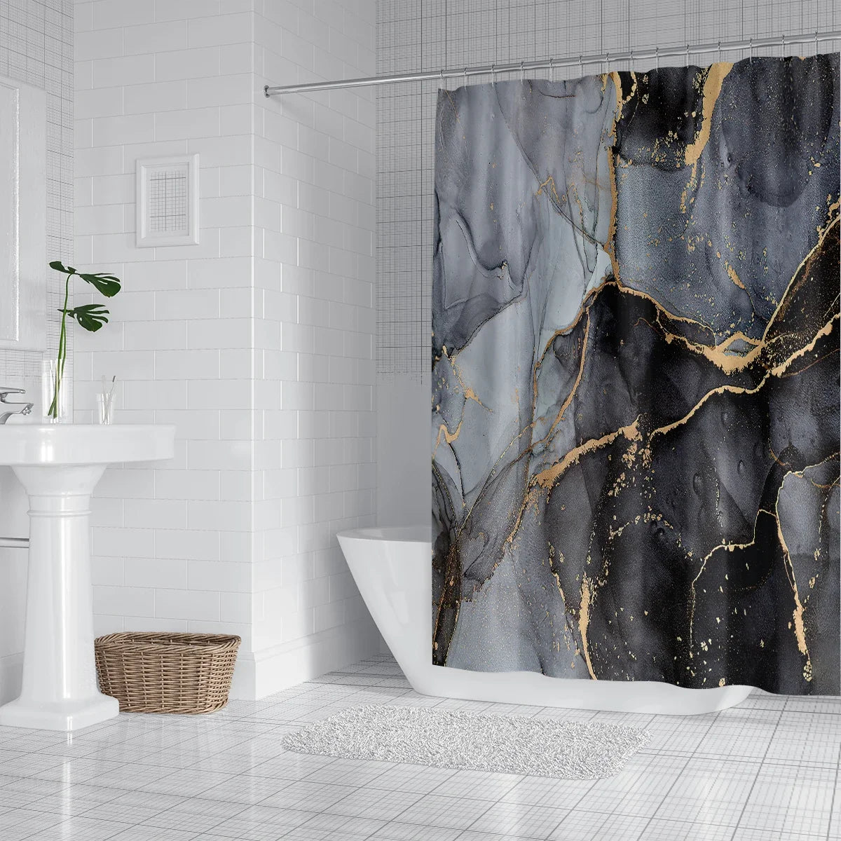 Black Marble Shower Curtain