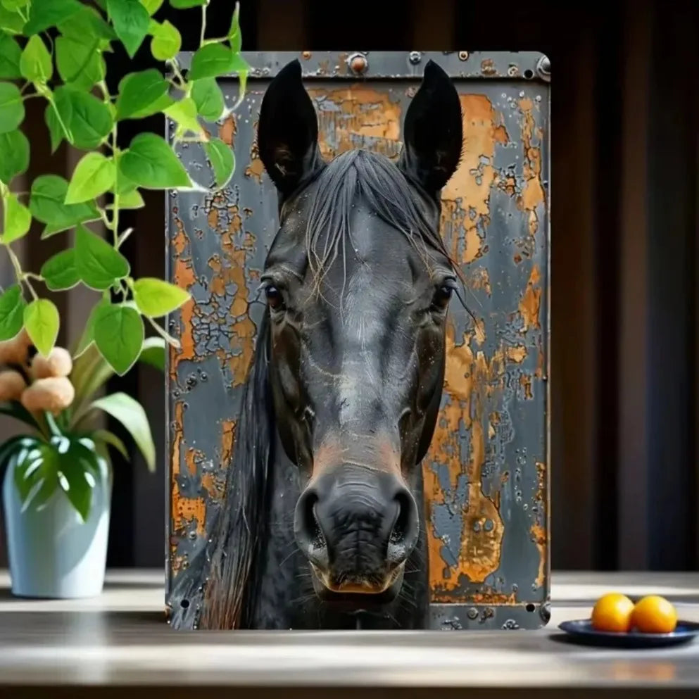 "Majestic Horse Portrait Rustic Metal Sign V