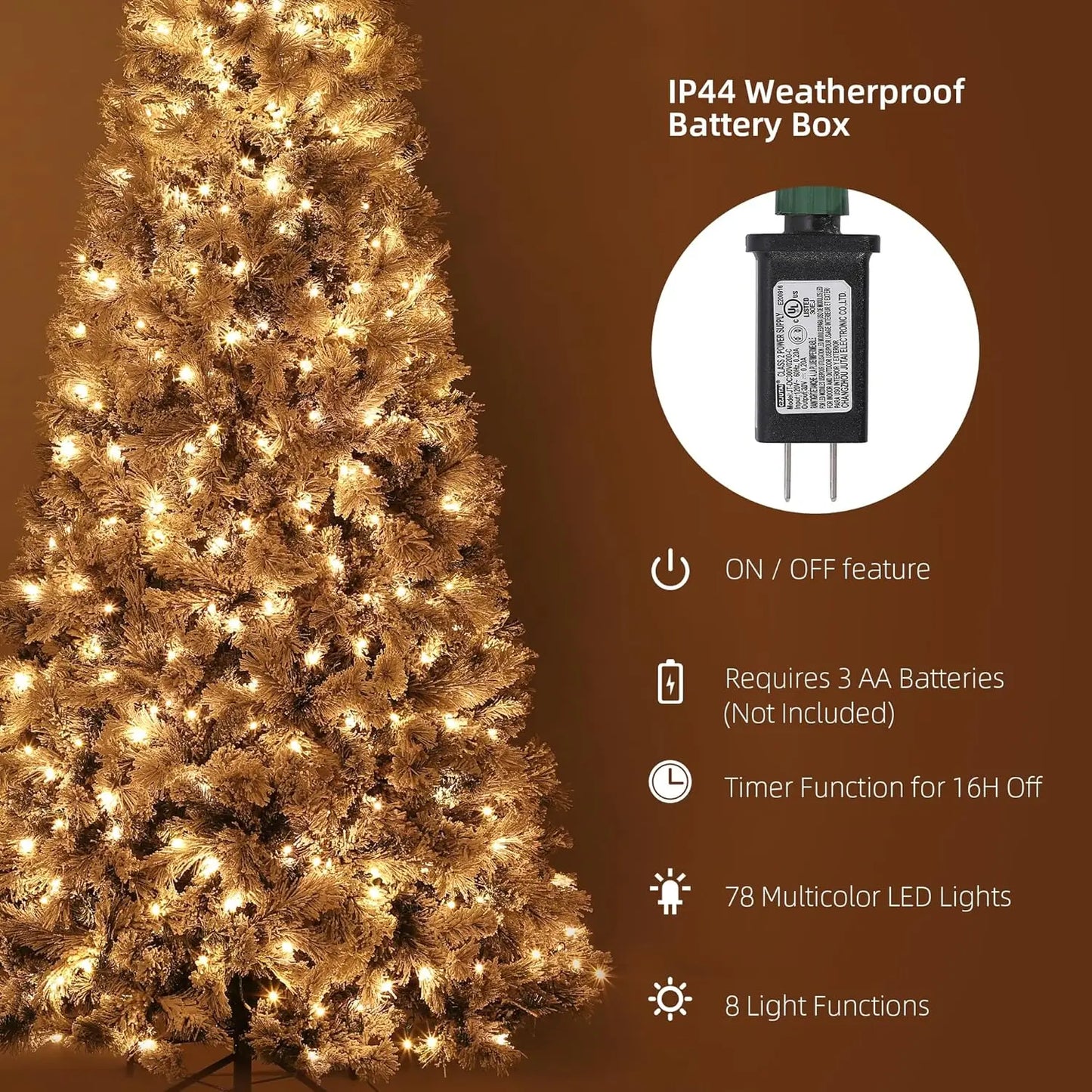 7.5 FT Prelit Snow Flocked Artificial Christmas Tree