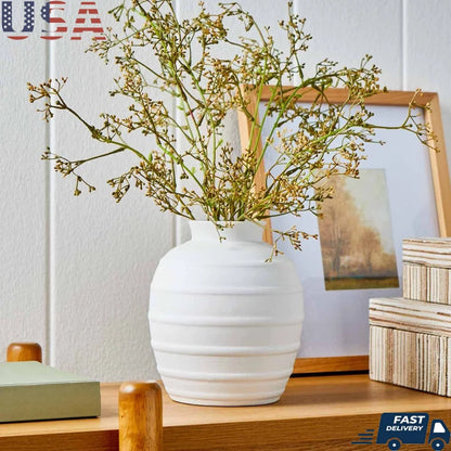 Textured Ribbed Ceramic Vase