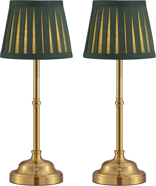 Cordless LED Table Lamp Set of 2, Rechargeable Dimmable Fabric Shade Desk Lamps for Bedroom, Dining Room, Night Light