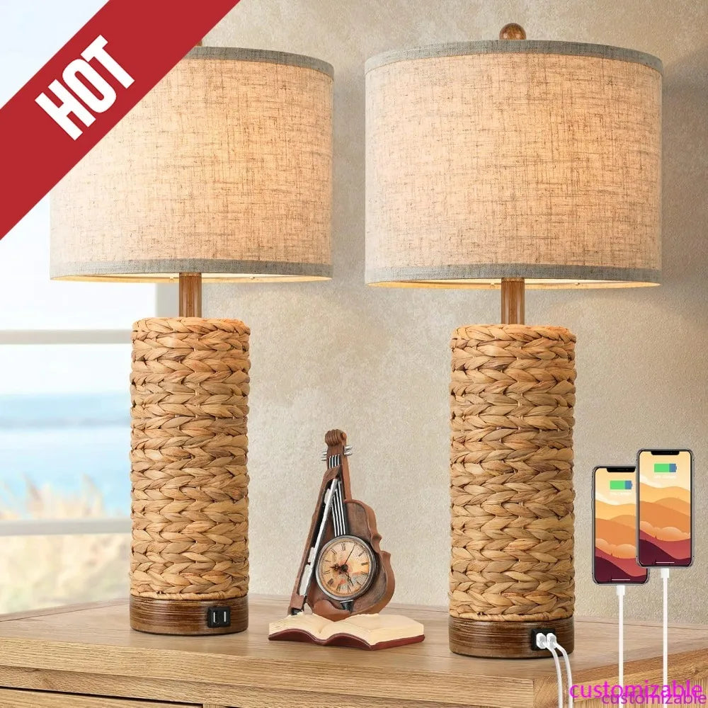 Customizable-Set Of 2 Rattan Table Lamps