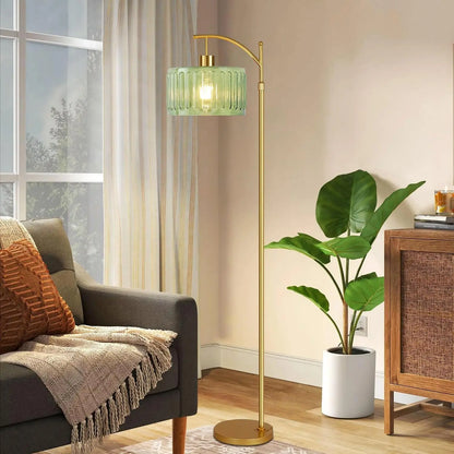 Gold Dimmable Floor Lamp with Remote, Mid Century Modern Brass Standing Light for Living Room Bedroom