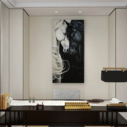 Black horse canvas wall art with 1.5 inch solid wood frame