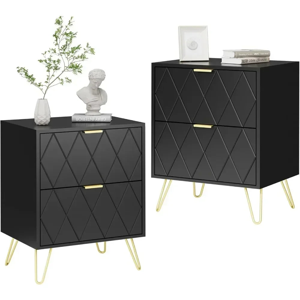 Nightstand Set of 2 with Gold Handle,
