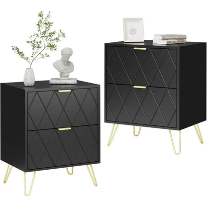 Nightstand Set of 2 with Gold Handle,