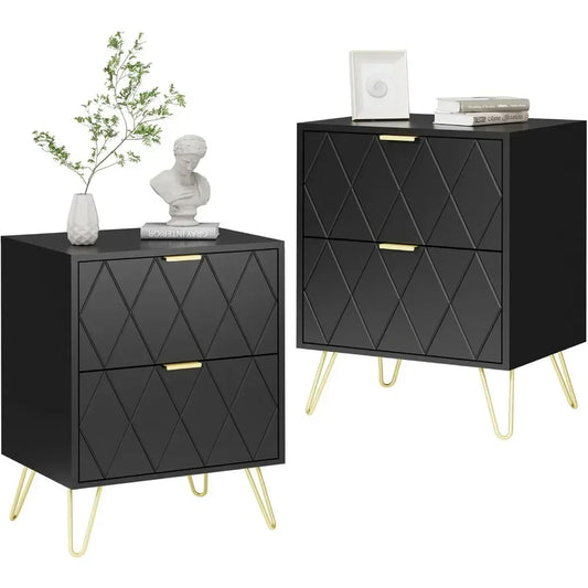 Nightstand Set of 2 with Gold Handle,