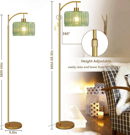 Gold Dimmable Floor Lamp with Remote, Mid Century Modern Brass Standing Light for Living Room Bedroom