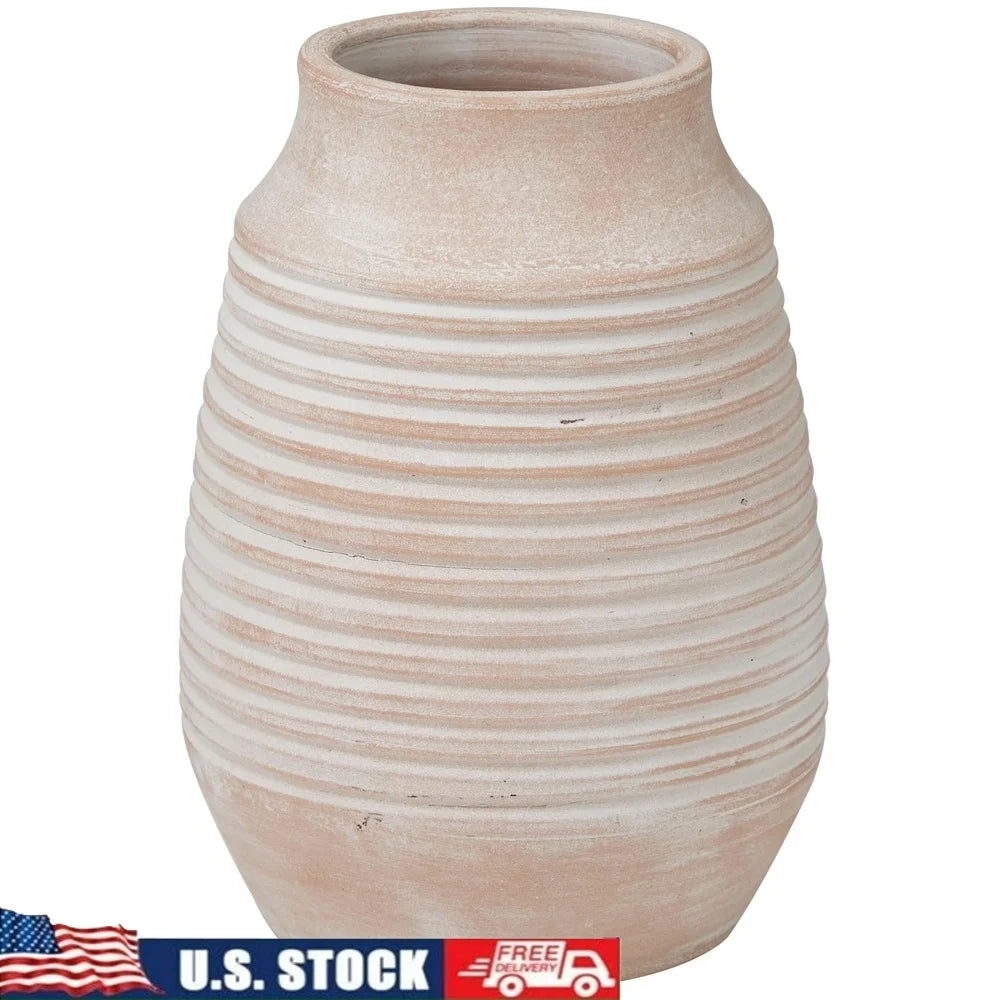 Ceramic- Pink Ribbed Flower Vase