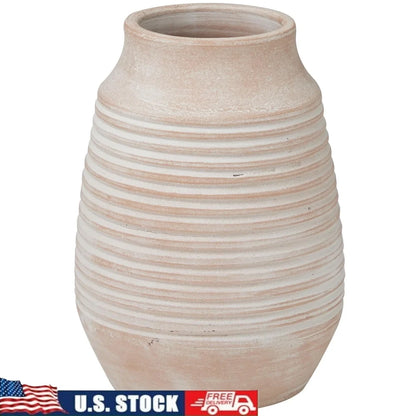 Ceramic- Pink Ribbed Flower Vase