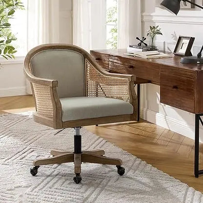 Rattan Desk Chair, Upholstered