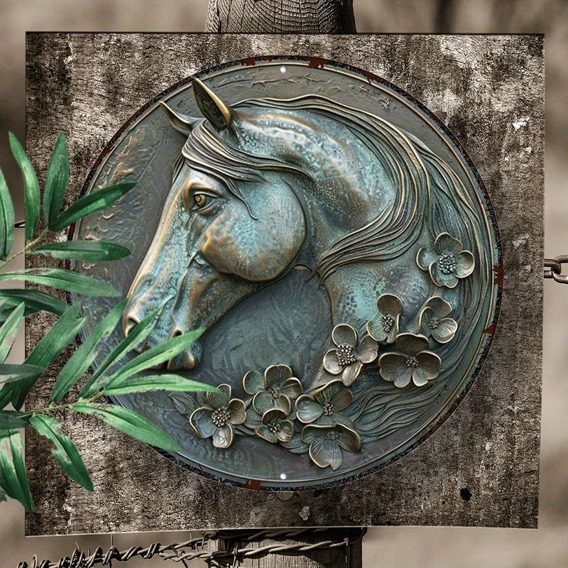 Funny Smiling Horse 2D Round Aluminum Sign