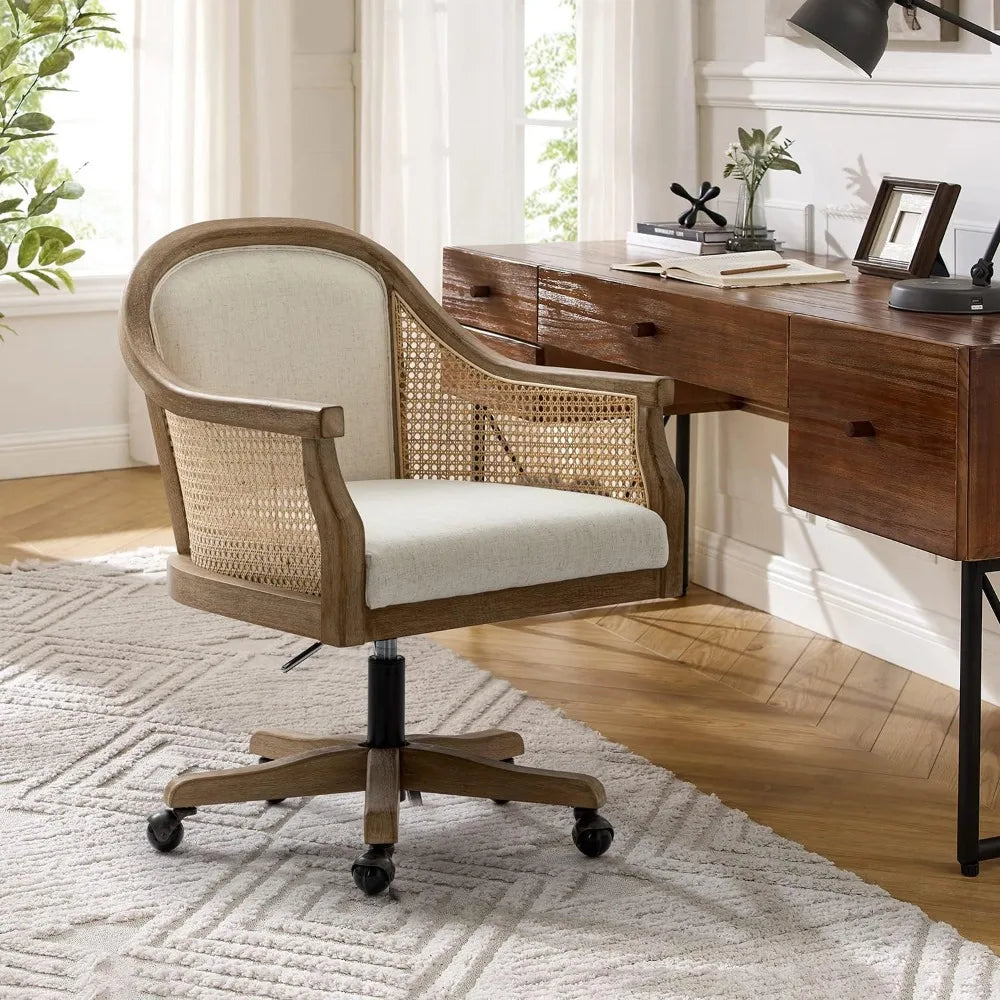 Rattan Desk Chair, Upholstered
