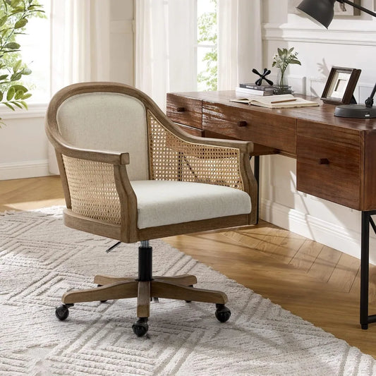 Rattan Desk Chair, Upholstered