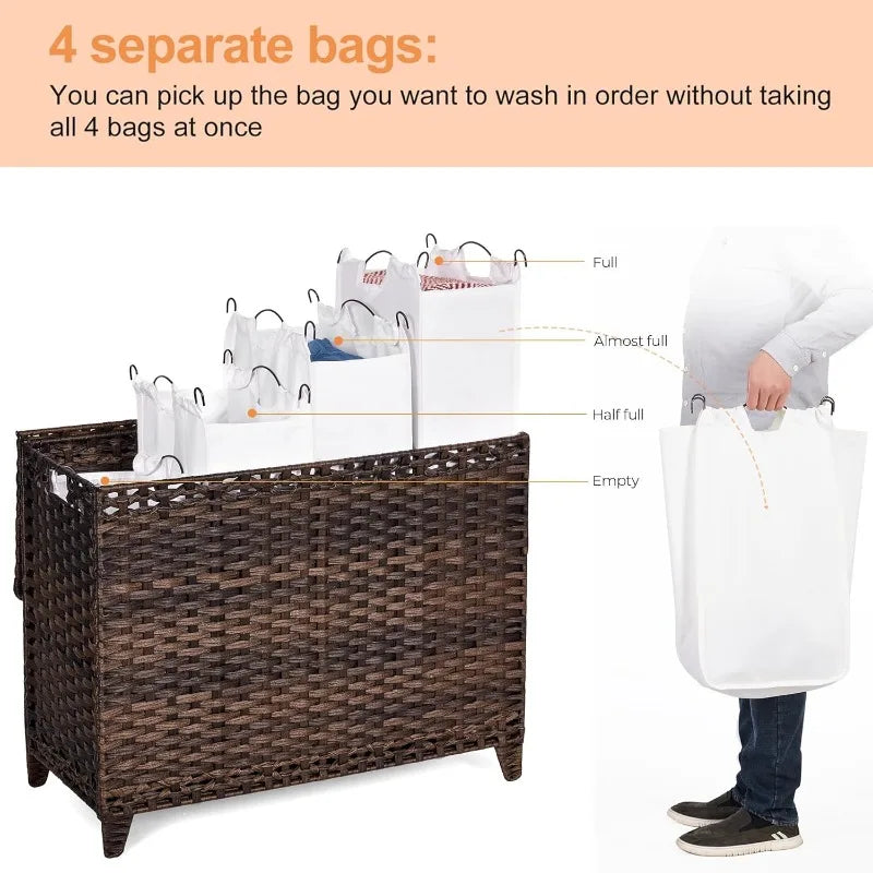 Laundry Hamper with 4 Removable Liner Bags