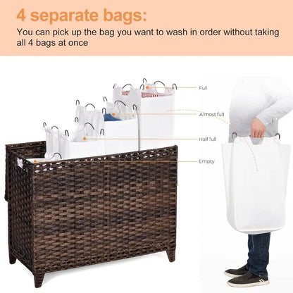 Laundry Hamper with 4 Removable Liner Bags