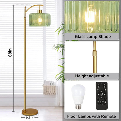 Gold Dimmable Floor Lamp with Remote, Mid Century Modern Brass Standing Light for Living Room Bedroom