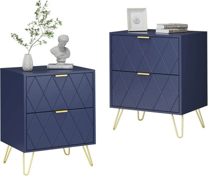 Nightstand Set of 2 with Gold Handle,