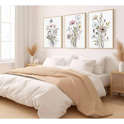 3Pcs Watercolor Wildflower Canvas Art